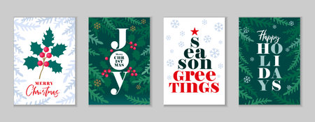 Christmas Blessings, Happy Holidays 2025 beautiful greeting cards set. Christian Xmas design for event posters or church social media bannersのイラスト素材