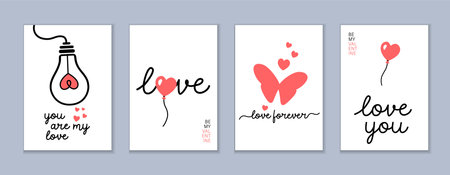 You are my love with heart balloon, Valentines Day creative cards set. Be my Valentine vector typography concept - love, love forever, love youのイラスト素材