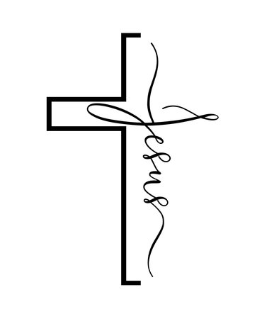 Jesus cross lettering, Christian t-shirt design. Jesus - word in black color with handwritten inscription. Vector illustrationのイラスト素材