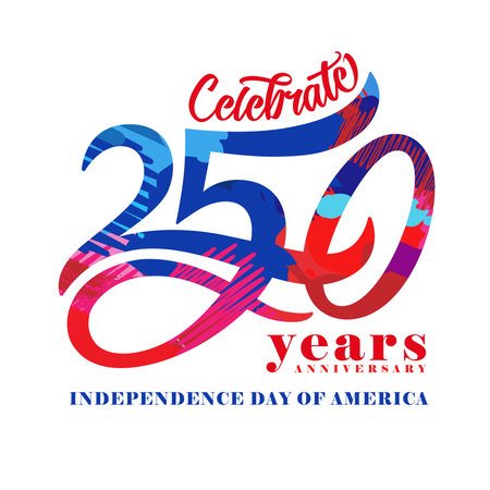 Celebrate 250 years Idependence Day of America anniversary . Creative concept for USA 250th years anniversary, July 4, 2026. Vector emblemのイラスト素材