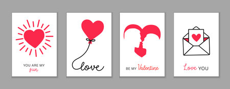 You are my sun - set of creative Valentine's Day cards. Heart balloon, two lovers and love letter - art concepts for wedding anniversary greeting or marriage invitationのイラスト素材