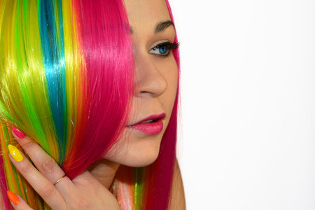 beautiful model with rainbow hairの写真素材