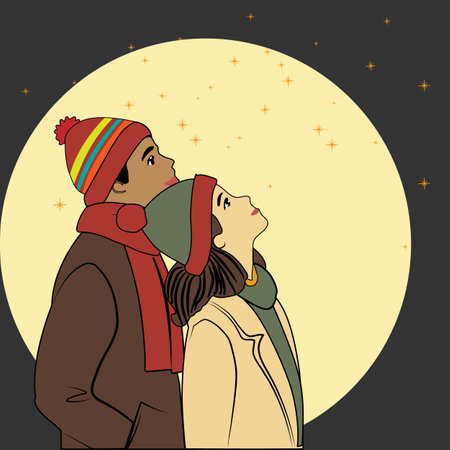 Illustration for Valentine's Day, New Year holidays, Valentine's Day. Young guy and girl kissingのイラスト素材