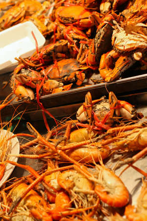 roast crab and shrimp at sheap huahin night marketの写真素材