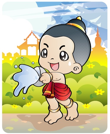Songkran Thai new year/water festival April 13-16 in Thailand. のイラスト素材