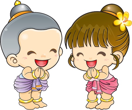 The wai has been adopted by western cultural symbols in Thailand, sawasdee.のイラスト素材