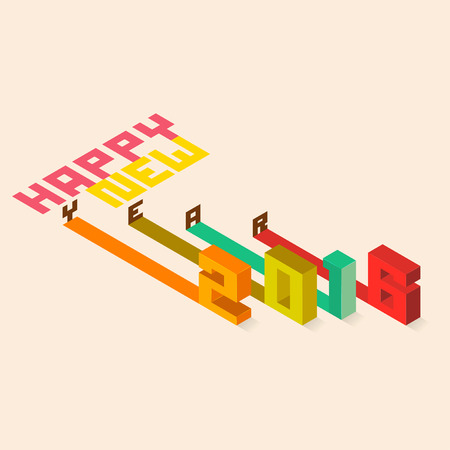 Colourful design Happy New Year 2016, Isometric styler, Vector illustrationのイラスト素材