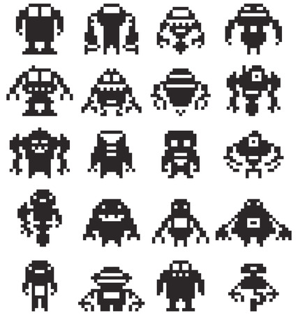 Pixel art robots  collection, Vector illustratorのイラスト素材