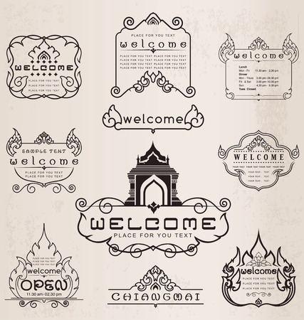 Thai art pattern vintage design elements and frames, Set of vintage design elements and frames, Line thai, Vector illustratorのイラスト素材