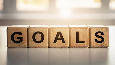 GOALS word on wooden cubes on a bright background. Business conceptの素材
