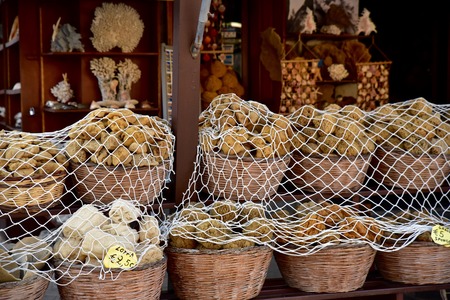 Sea sponges for sale on Symi Island Greeceのeditorial素材