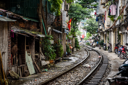 The Siagon to Hanoi Train line in Old Quarter Hanoiのeditorial素材