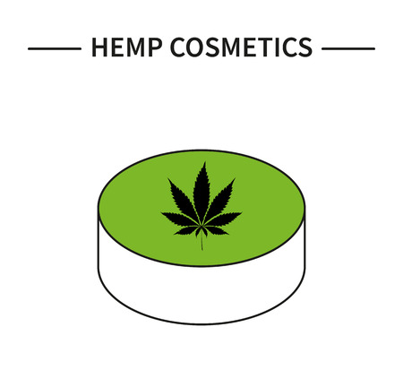 Jar of cream with cannabis leaf. Line art icon. Hemp in cosmetology.のイラスト素材