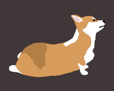 Cute funny corgi dog lies stretches on a dark background. Flat modern color vector isolated illustration.のイラスト素材
