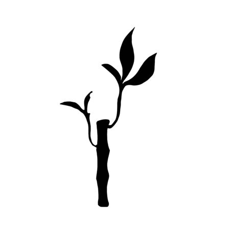 Black silhouette branch bamboo. Icon illustration isolated on white. Hand drawing vector sign symbol. Wabi sabi japanese style.のイラスト素材