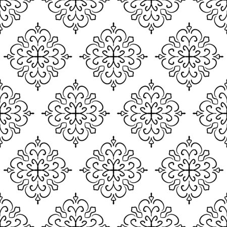 Geometric seamless tiles vector pattern. Monochrom seamless black design. Retro old mosaic tiles. Decorative textile background.のイラスト素材