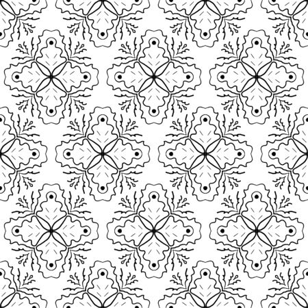 Geometric seamless tiles vector pattern. Monochrom seamless black design. Retro old mosaic tiles. Decorative textile background.のイラスト素材