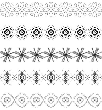 Design elements and page decoration. Vector set of monochrome Geometric black seamless horizontal border brush.のイラスト素材