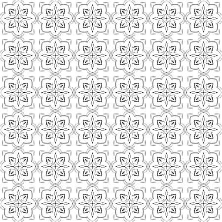 Geometric seamless tiles vector pattern. Monochrom seamless black design. Retro old mosaic tiles. Decorative textile background.の写真素材