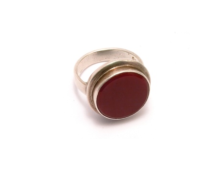 Antique silver ring with cornelian from Central Asiaの写真素材