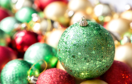 closeup of Colorful Christmas balls, abstract background.の写真素材