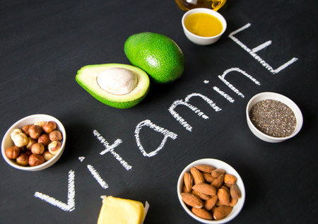 closeup of Natural products rich in vitamin E and and vitamin E. helthcare conceptの写真素材