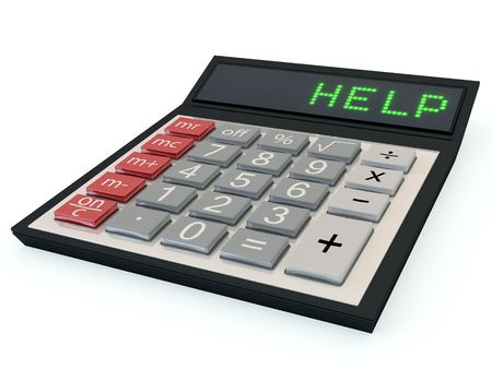calculator with  help text on the displayの写真素材