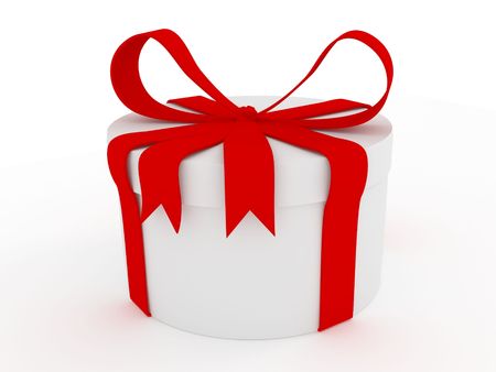 white gift box with red ribbonの写真素材