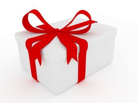 white gift box with red ribbonの写真素材