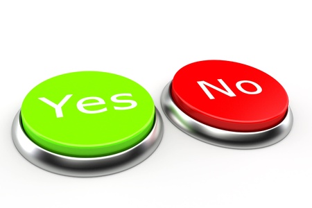 button with the words yes or no on a white backgroundの写真素材