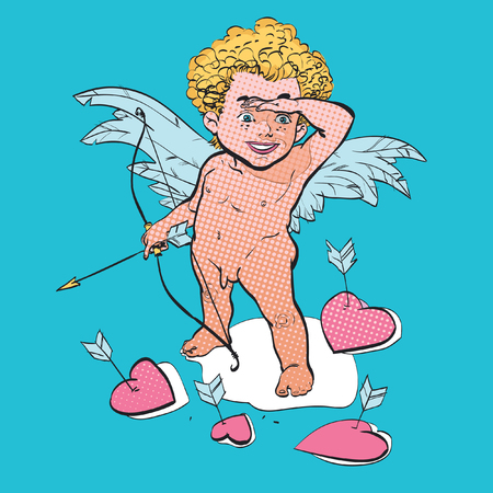 Funny little cupid aiming at someoneのイラスト素材