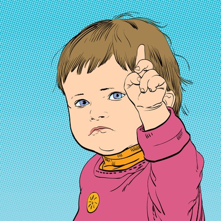 Funny cartoon baby with an angry expression on his face.のイラスト素材