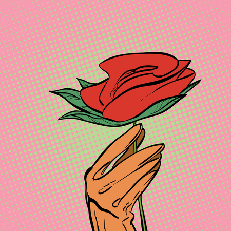 Hand holding rose Women's hand with flower.のイラスト素材