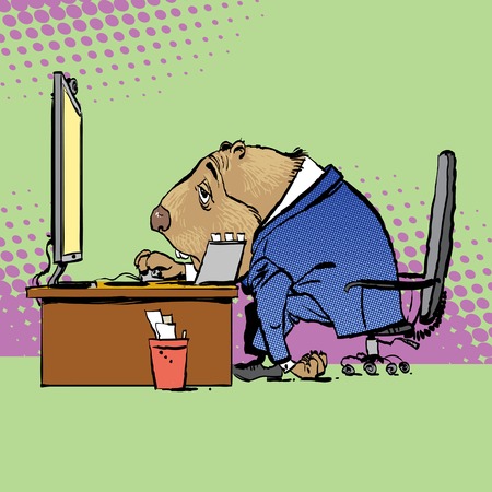 Happy Groundhog Day. Lettering greeting. Sitting Sad Groundhogのイラスト素材