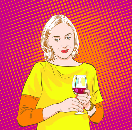 Party girl. Woman holds glass of wine. Woman drinking. Time relax.のイラスト素材
