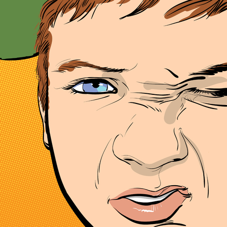 Hooligan boy gets angry, grimacing an angry face.のイラスト素材