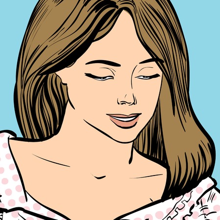 Cute girl in a dream. Young girl with long hair. Girl with closed eyes. Time relax.のイラスト素材