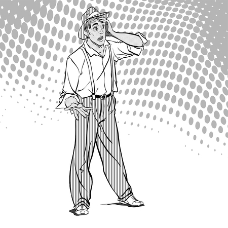 Portrait of surprised guy in Pop art retro style illustration.のイラスト素材