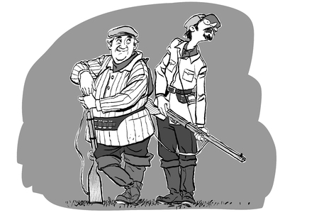 Caricature. Hunters losers. Cartoon illustration of a huntersのイラスト素材