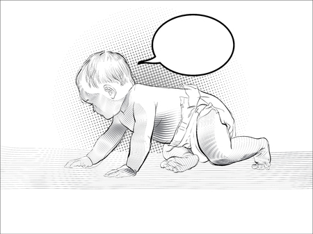 Crawling baby. Vector Illustration of Cartoon Baby learn to crawlのイラスト素材