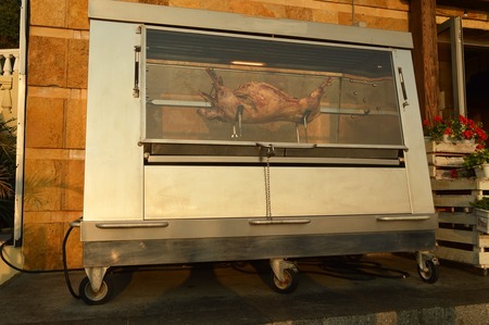 Cooking lamb on a waterfrontの写真素材