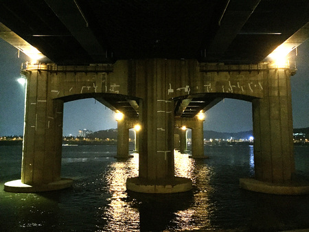 View from passage boat on the narrows bridgeの写真素材