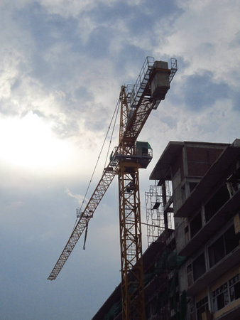 The large crane on construction zoneの写真素材