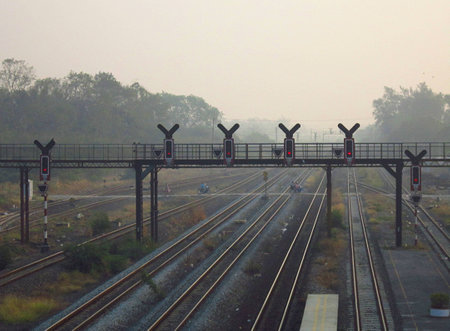 Signal Pole in Railway Stationの写真素材
