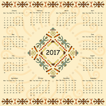 Calendar two thousand seventeenth year. Egyptian patterns.のイラスト素材