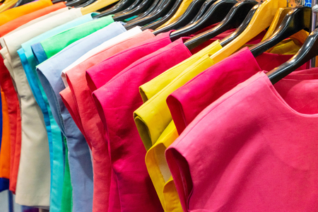 Beautiful colors of Thai silk clothes.の写真素材