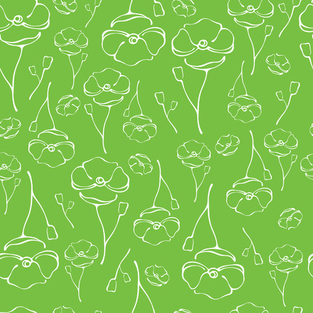 Seamless green poppies pattern. Vector illustrationのイラスト素材