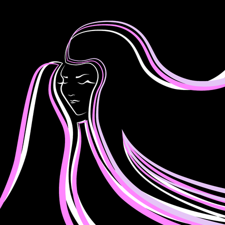 Line woman head with long hair. Vector illustrationのイラスト素材
