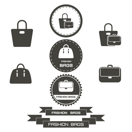 Set of vintage fashionably bags logos, emblems, elements. Vector illustrationのイラスト素材