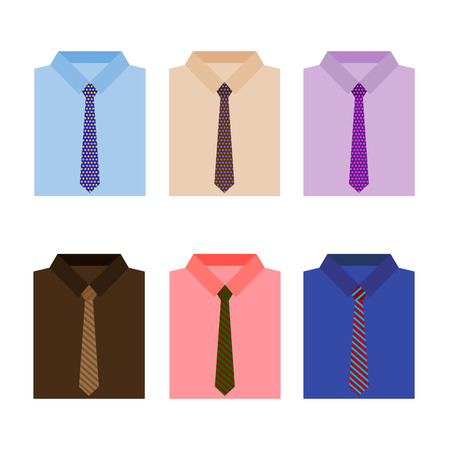 Set of trendy colorful men's shirts with ties. Vector illustrationのイラスト素材